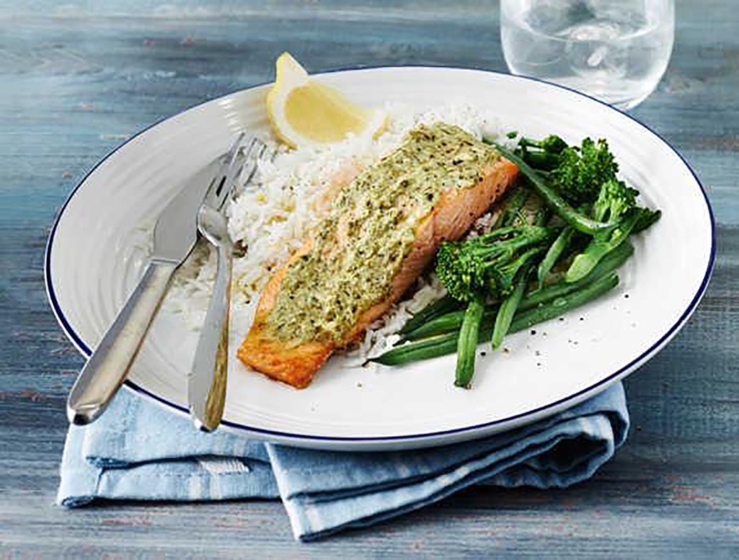 PESTO ROAST SALMON WITH LEMON RICE